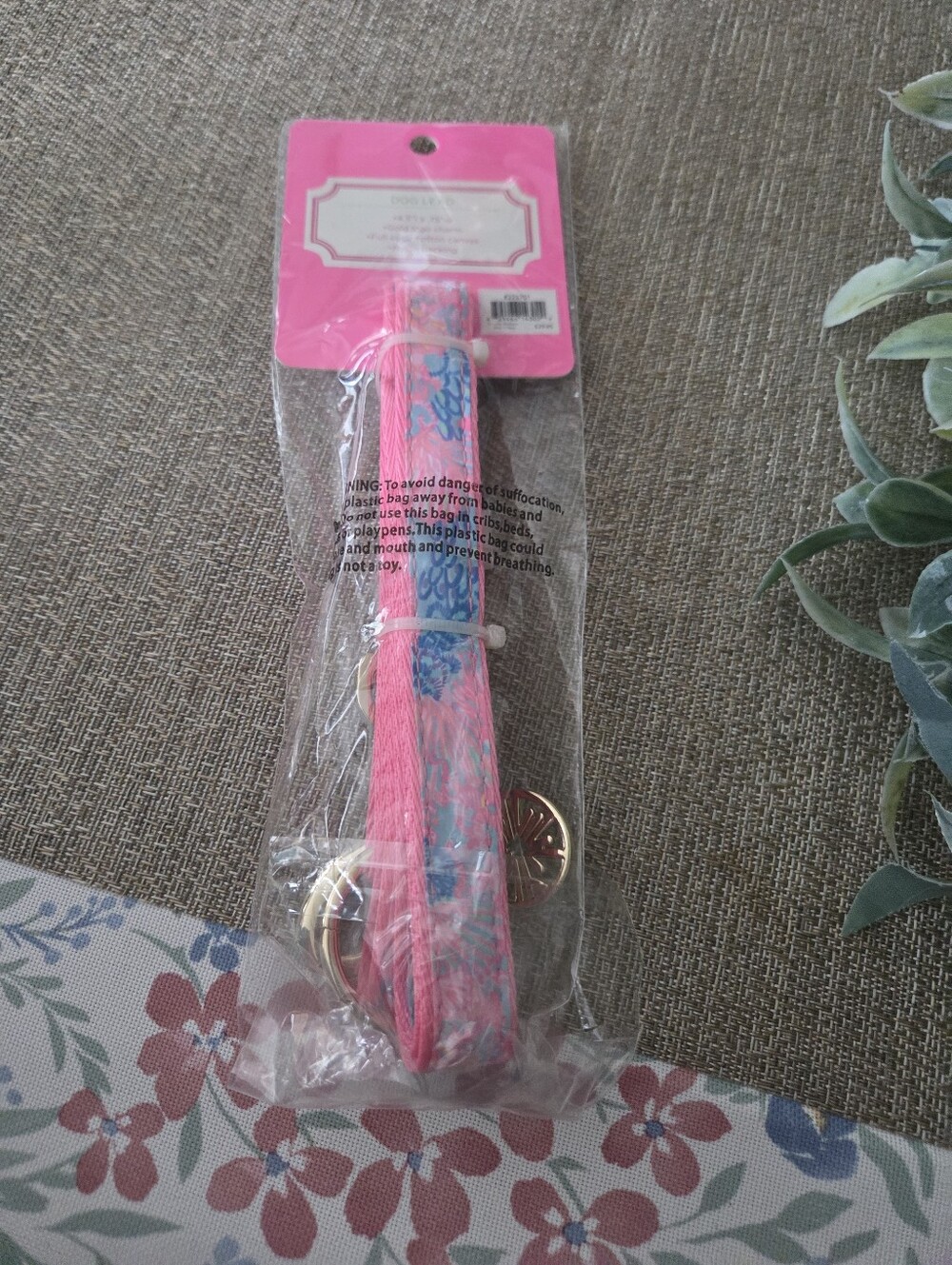 Lilly Pulitzer Pink Floral Dog Leash with Gold Hardware